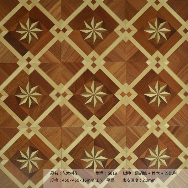 Pavimento in noce americano multicolore, piastrelle, medaglione, intarsio, fiore, tappeto artistico per interni, fogli di bambù, parquet, decorazioni per pareti in legno massello