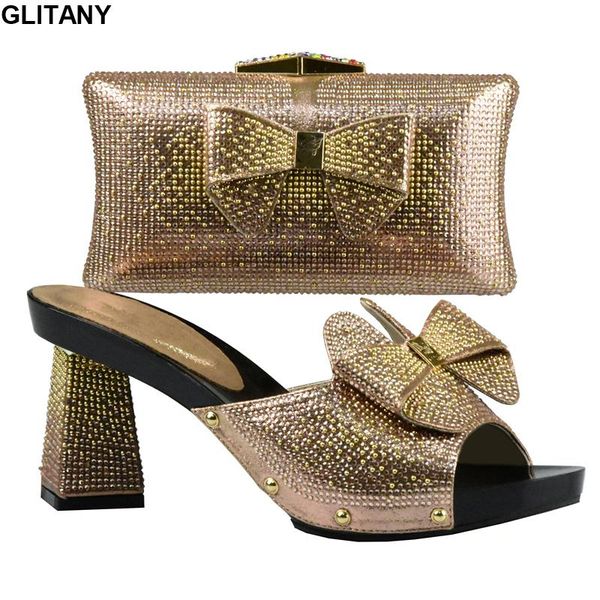 

dress shoes and bag set african sets 2021 peach color italian ladies decorated with rhinestone, Black