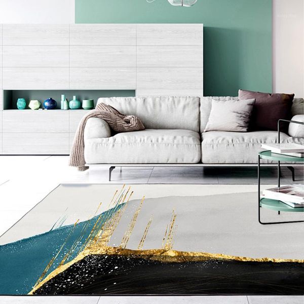 

fashion modernblue-green abstract landscape carpet gold line living room floor mat bedroom plush rug custom made bathroom mat1