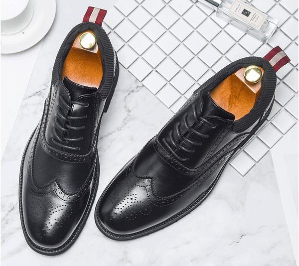 

new england casual brock retro leather carved men's shoes fashion breathable low korean men's shoes ing, Black