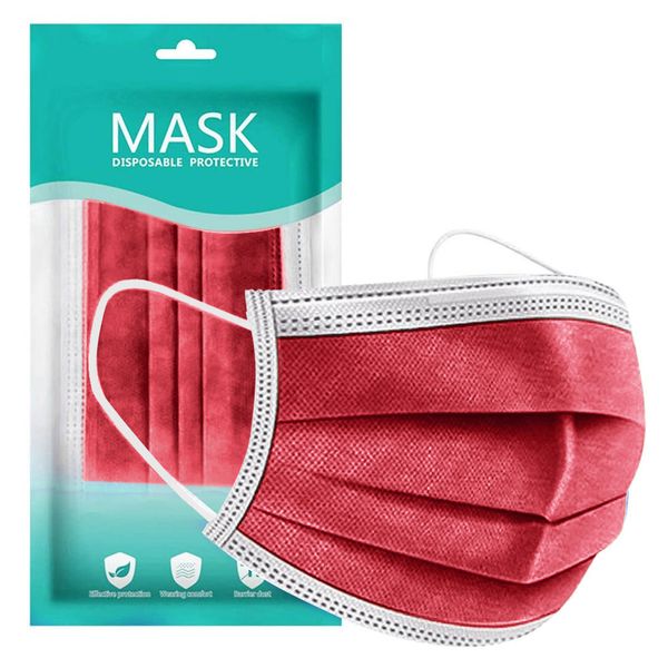 

100 3 newlayer filter pcs 50 hygiene thicken red disposable face mouth mask earloop mascarilla masque