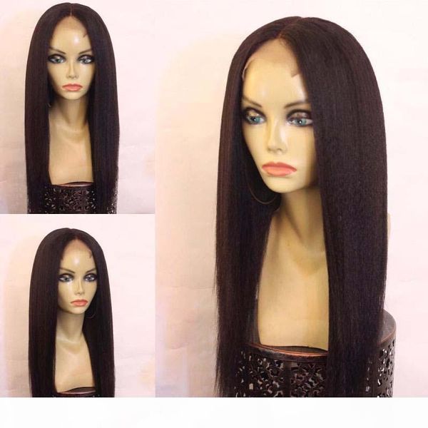 

yaki straight silk base lace front human hair wig brazilian virgin hair silk full lace wig with baby hairs, Black;brown