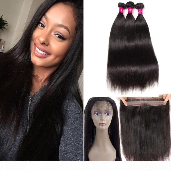 

8a grade brazilian virgin hair bundles straight body wave hair with 360 full lace closure 100% unprocessed virgin human hair extensions, Black;brown
