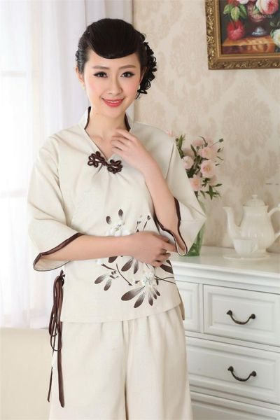 

ethnic clothing shanghai story 2021 arrival linen cheongsam traditional chinese women's style blouse a00541, Red