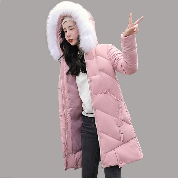 

winter long parkas jacket winter new down parkas womens thicken warm down cotton coats female hooded solid down jackets 201019, Black