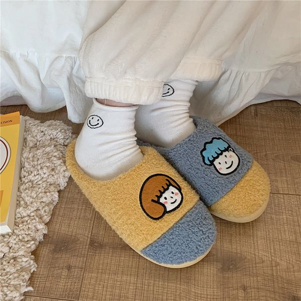 

cartoon slippers women winter plush warm female soft comfortable flock ladies flat shoes home indoor bedroom woman slides 2020 x1020, Black