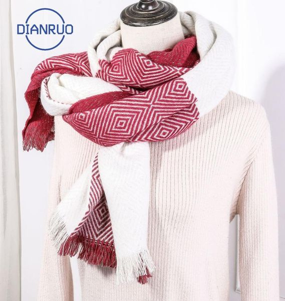 

dianruo fashion winter new diamond scarf women warm design plaid shawl wrap thick knitted scarves female blanket r343, Blue;gray