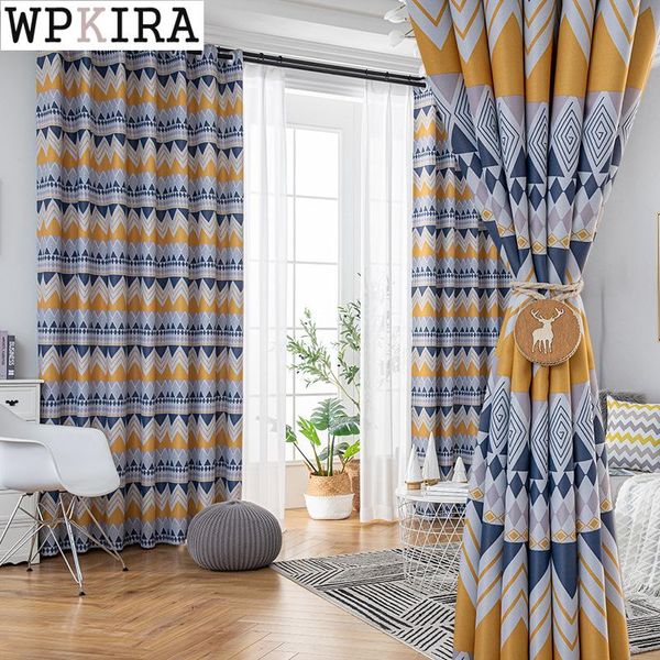 

modern geometric curtain yellow blue living room sheer fabric blackout curtain bedroom window blinds sheer drape s598#c