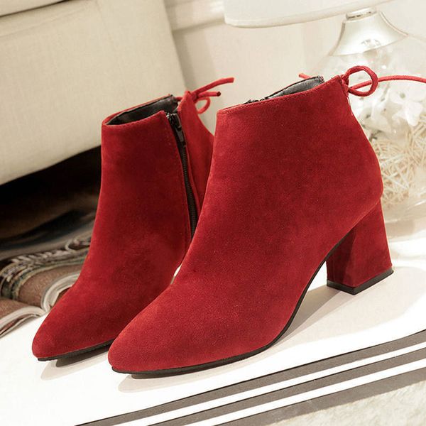 

2021 new ankle winter boots women's thcik ladies heel elastic fabric size 34-43 j09k, Black