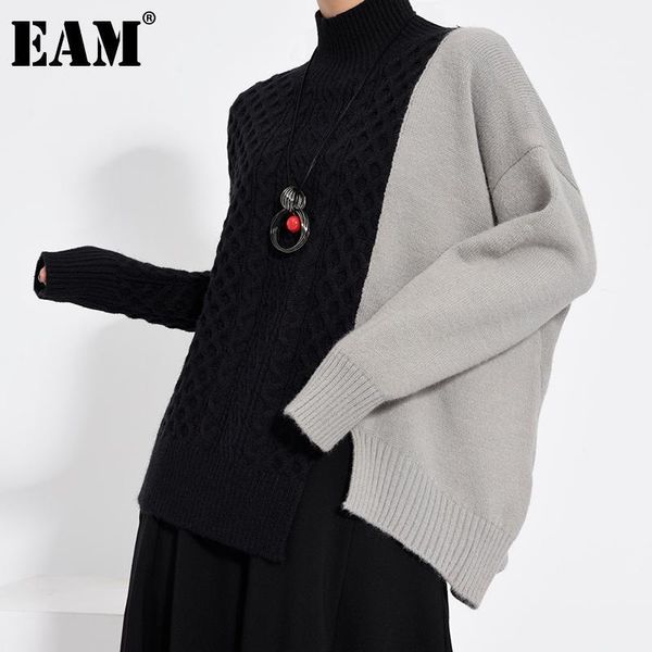 

eam] gray big size knitting sweater loose fit turtleneck long sleeve women pullovers new fashion autumn winter 2020 1y219011, White;black