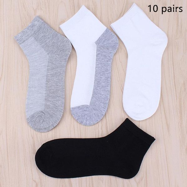 

10pairs men socks all season washable cotton blend mid-calf length daily solid color casual breathable mesh sport boy socks1, Black