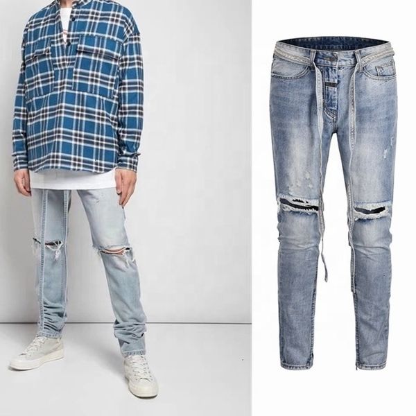 

oem fog stock drop ship skinny ripped rips men pants zipper blue jeans