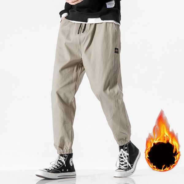 

men's pants 2021 winter thicken warm fleece casual harem streetwear ankle-length baggy joggers trousers, Black