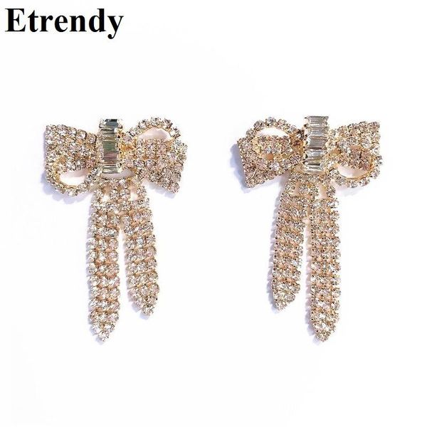 

dangle & chandelier luxury rhinestone bowknot earrings party trendy korean statement pendientes mujer fashion jewelry gold color bijoux, Silver