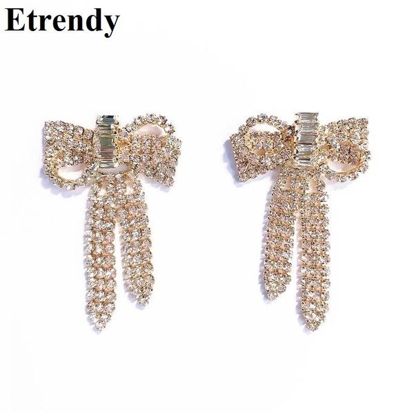 

dangle & chandelier luxury rhinestone bowknot earrings party trendy korean statement pendientes mujer fashion jewelry gold color bijoux, Silver