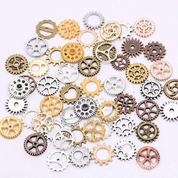 

sweet bell 100pcs 10 color 8-12mm mini size mix alloy mechanical steampunk cogs gears accessories for diy bracelet jewelry, Bronze;silver