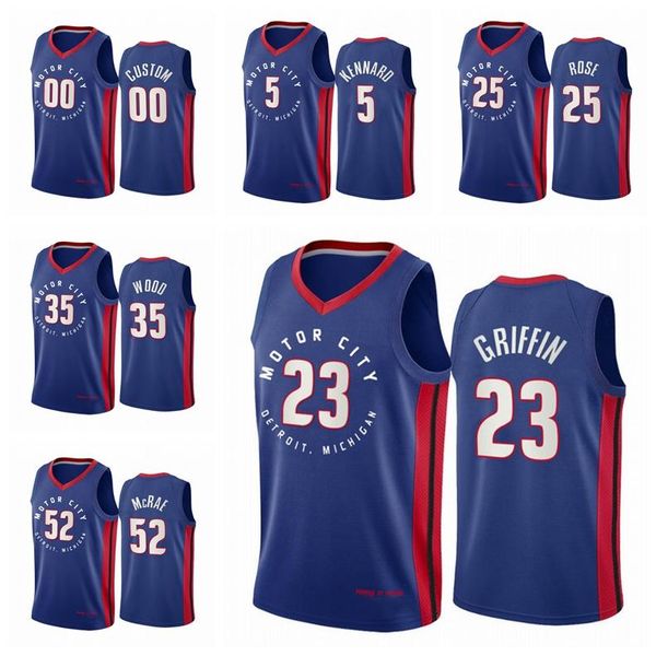 

detroit pistons men 23 blake griffin 25 derrick rose kennard 2020/21 swingman city nba basketball jersey icon edition, Black;red
