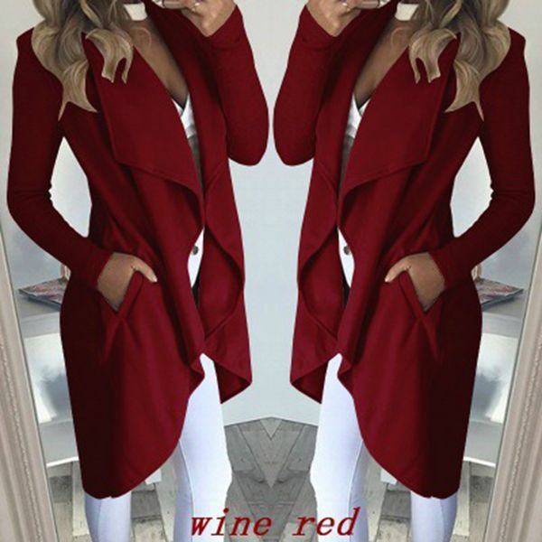 

2021 plus size fashion solid color lapel slim long windbreaker jacket women, Tan;black
