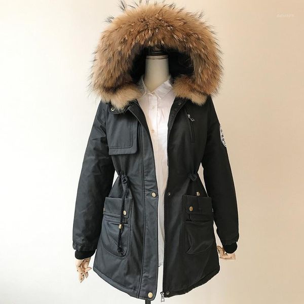 

mujer parka 2020 winter jacket women korean big racoon fur collar couple long woman coat parkas abrigo mujer kj880 s1, Black
