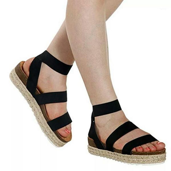 

selling thick bottomed peep-toe sandals women's summer europe and america fashion large size straw fisherman hollow out wome1, Black