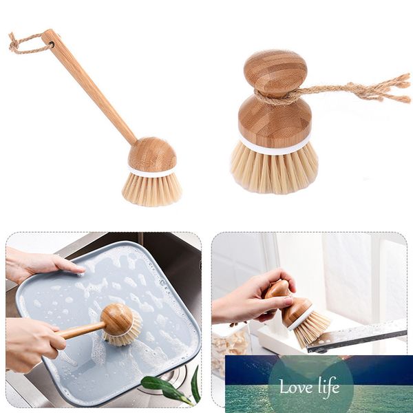 Topfschüssel Schüsselbürste Waschen Reinigungsbürstenwerkzeug mit langem Griff aus Holzbambus Küchenreinigungswerkzeug Topfpfannen hängen