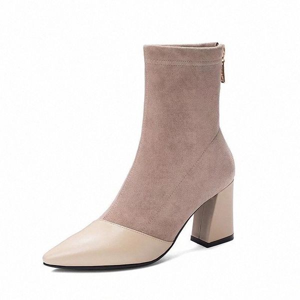 

2020 winter shoes women high heels boots pointed toe woman party shoes women ankle boots non-slip square heel .5cm a2874 #ds3h, Black