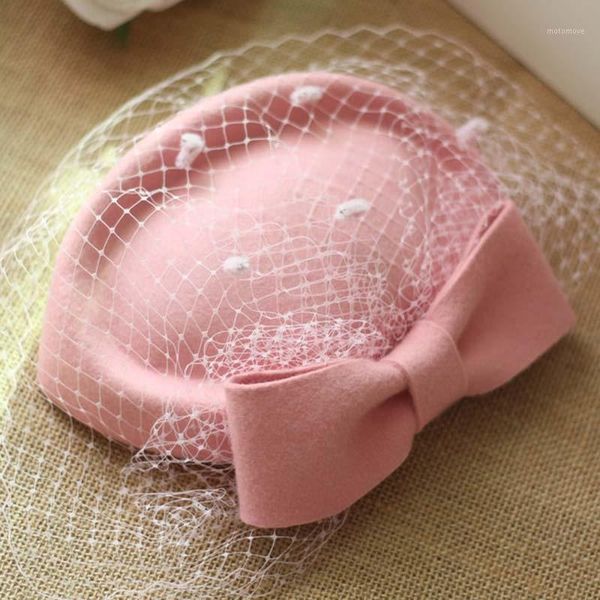 

qpalcr hat women elegant wool hat vintage mesh bow tie felt fedoras party wedding fascinating ladies red berets1, Blue;gray