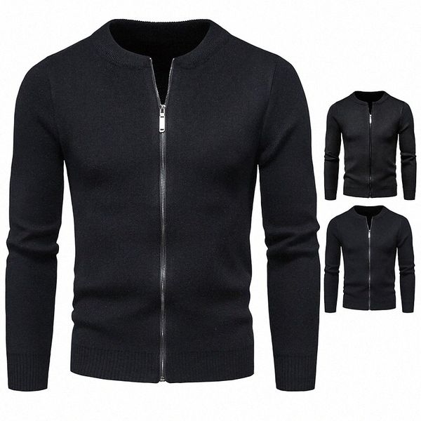 

men's cardigan sweater knitted solid color stylish long sleeve sweater cardigans crew neck fall winter black dark gray b1di#, White;black