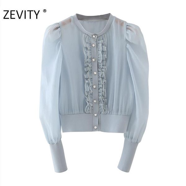 

women's blouses & shirts zevity women transparent organza smock blouse o neck agaric lace ruffles blusas chic femininas ls7210, White