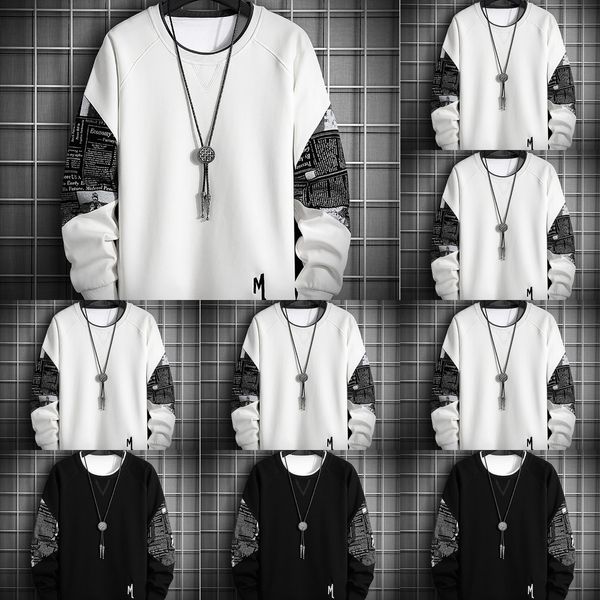 

t9rl2 autumn new long-sleeved students men's middle style handsome trendy loose clothes korean t-shirt sweater school t-shirtsports cas, Black