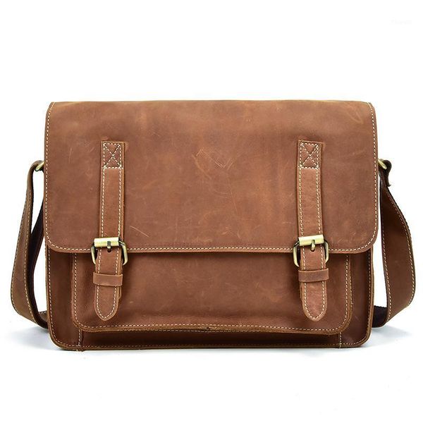 

new men's briefcase crazy horse cow genuine leather shoulder bag real natural leather crossbody messenger bag handbag1