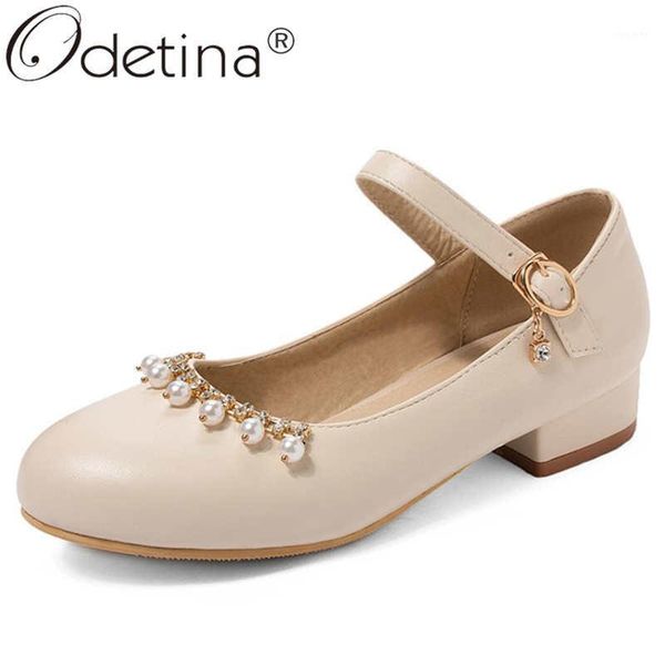 

odetina women fashion block mid heel crystal elegant mary janes sheos ladies round toe buckle strap string bead new casual shoes1, Black