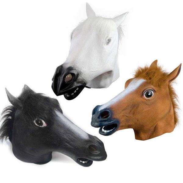 Cabeça Completa Látex Adul Creepy Decoração Halloween Masks Theater Horse Horse Fontes Fato Fato Face Animal Brinquedos Brinquedos Brinquedo Cosplay Y200103