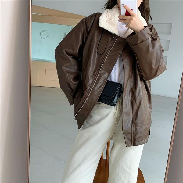 

winter leather coat women slim snow outwear fur wadded jacket thick cotton padded warm cotton parkas, Black