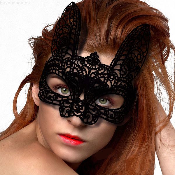 

halloween easter festival rabbit nightclub bar dance show cute white black available custume accessories half face bunny ears mask
