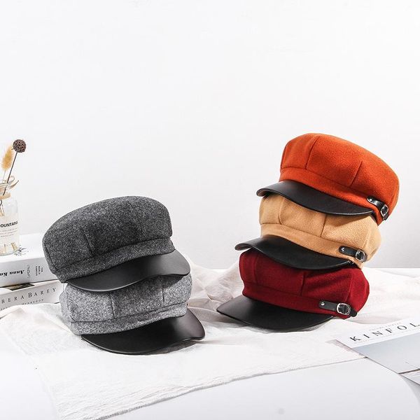 

новая мода hat женщины восьмиугольная cap берет сплошной цвет ретро французский художник hat painter восьмиугольные шляпы черный красный сер, Blue;gray