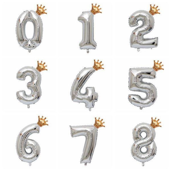 

1set 32 inch crown figures foil gold silver number balloon float air inflatable balls for birthday party wedding decoration qyllma