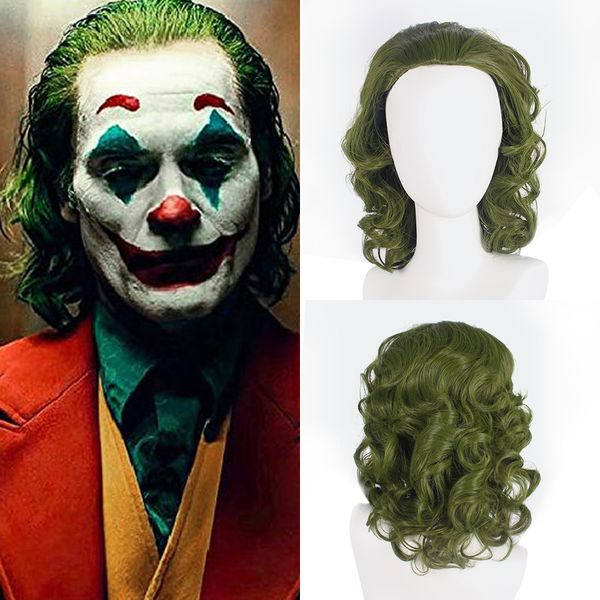 

cosplay clown joker frank green long curly hair costume halloween wig, Black