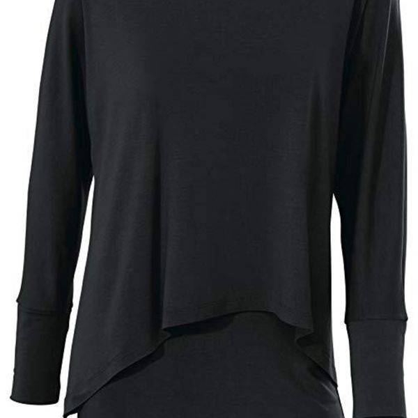 

spring and autumn round neck 2-in1 t-shirt irregular casual loose long sleeve t-shirt large size women's four-color size 5 maivb, White