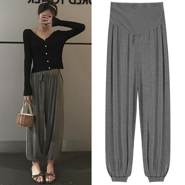 

summer thin modal maternity jogger pants high waist belly sports casual pants clothes for pregnant women pregnancy trousers, White