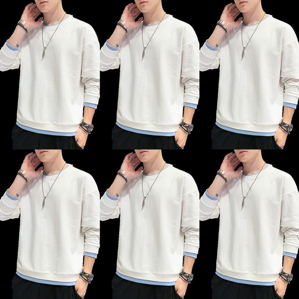 

new t- sweater shirtround neck long sleeve t-shirt for men's korean fashion loose sweater fake double bottomed shirt iin fashion autumn, Black