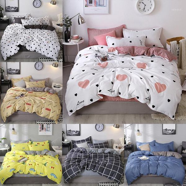 

home textile polka dot bed linens plaid bedding sets pink heart love duvet cover set quilt cover bed sheets  king size1