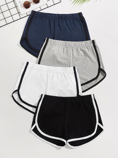 

men 4pcs contrast binding lounge shorts u6pk#, Black;brown