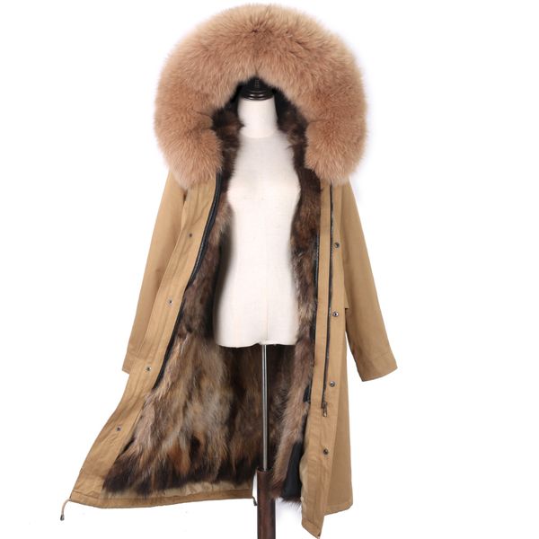 

2020 new winter jacket women x-long parka waterproof big natural raccoon fur collar hood real fur coat thick warm real fox fur lj201203, Black