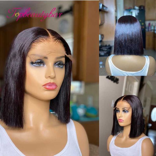 

13x6 lace middle part human hair wigs short bob wigs 150 density brazilian human hair wig for black women eautybar, Black;brown