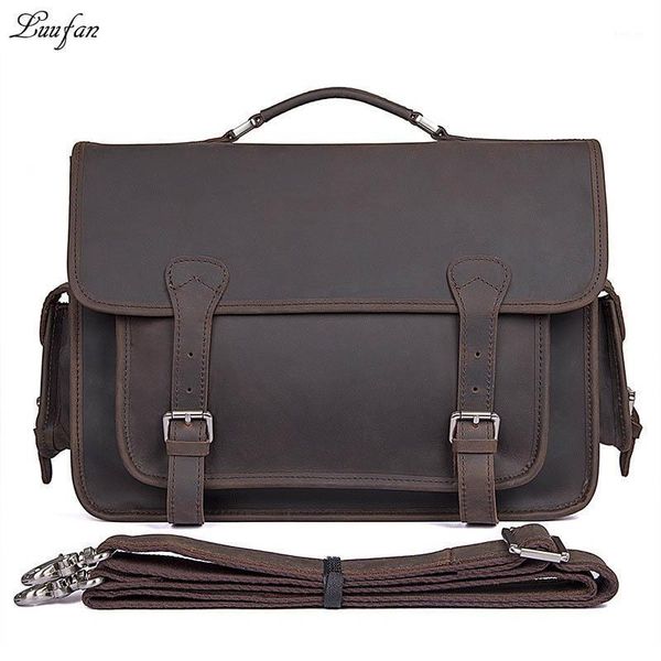 

men's vintage crazy horse leather briefcase fit 14" lapbag real leather work tote business bag shoulder1