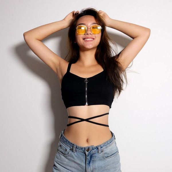 

camisoles & tanks fashion hit wish zipper hem hip hop vest crop female tank women's, Black;white