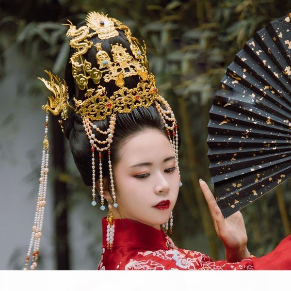 

lyz zhi zi yu gui exquisite hand carved hair tiara ming dynasty long tassel phoenix tiara for exhibition natural stone