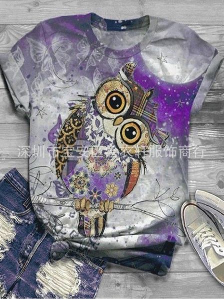 

3umcp 2020 топ моды печати цветок сова 2020 короткими рукавами одежды o-воротник цветок мода сова сверху печать o-воротник с короткими рукав, White