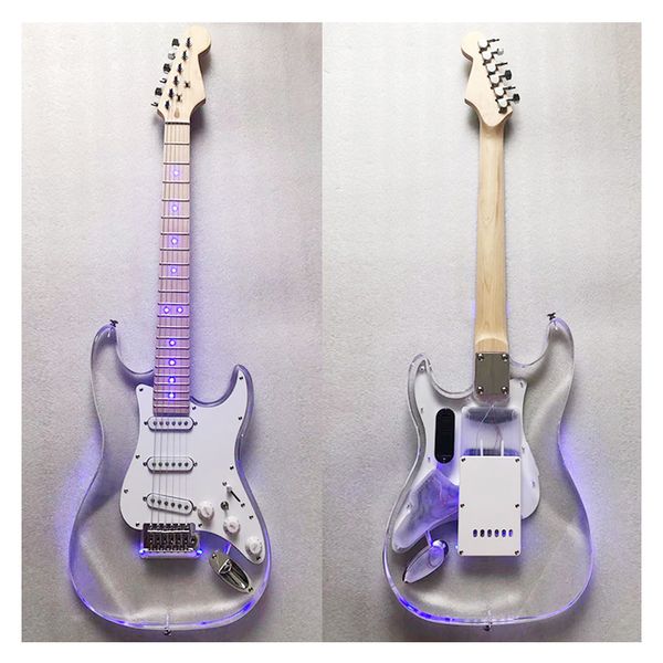 

classic transparent acrylic electric guitar, dream blu ray, high-end maple neck, beautiful timbre, delivery to home.